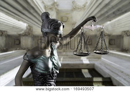 Face of Lady Justice on the Supreme Court of U.S. background