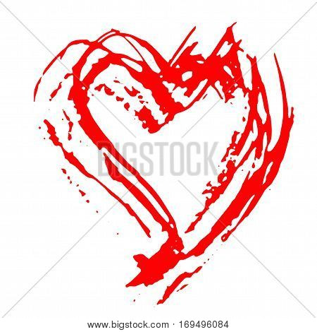 Hand drawn vector heart. Dry brush ink illustration. Grunge rough texture