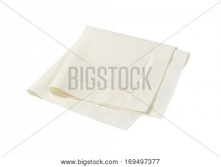 Hemstitched white linen dinner napkin