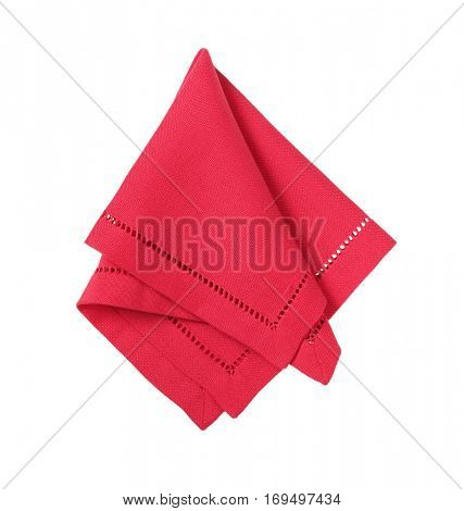 Hemstitched red linen dinner napkin