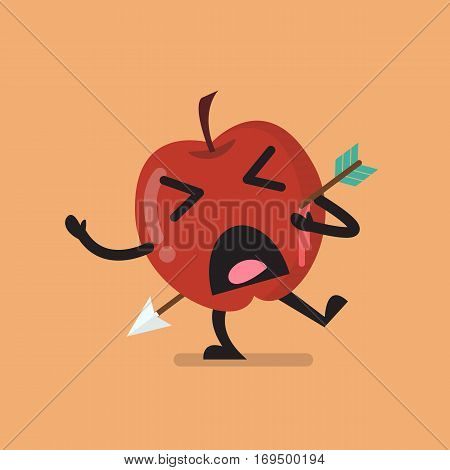 Apple character shot by an arrow. Vector illustration