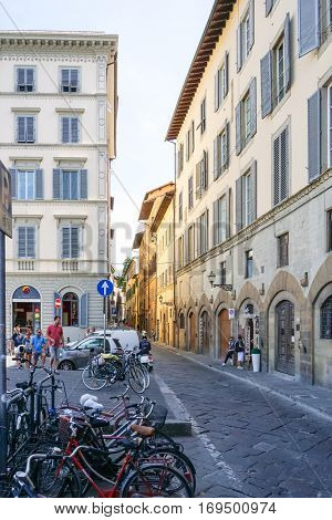 FLORENCE, ITALY - July 25, 2016. Street view of Old Town Florence Tuscany, Italy. is the capital city of the Italian region of Tuscany, with approximately 382,000 inhabitants
