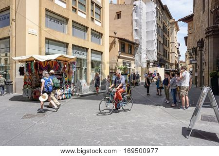 FLORENCE, ITALY - July 25, 2016. Street view of Old Town Florence Tuscany, Italy. is the capital city of the Italian region of Tuscany, with approximately 382,000 inhabitants
