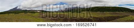 Panorama of Avachinskaya group Volcano on the Kamchatka Peninsula