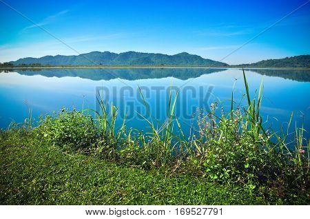 Landscape Of Reservoir And Mountain In Nakhon Nayok, Thailand