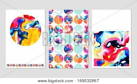 Abstract watercolor curved shape card. Hand painted decorative wavy blot illustration in neon colors