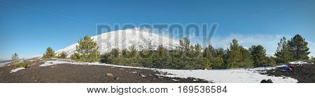  winter Etna Mountains pano landscape from mount Capre, Sicily