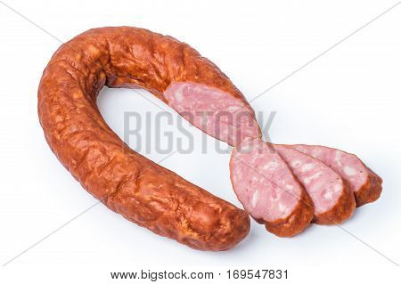 Dried Hungarian Sausage on a white background