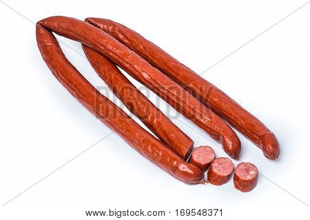 Dried Hungarian Sausage on a white background