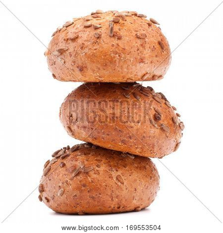 Three hamburger bun or roll with sesame seeds isolated on white background cutout