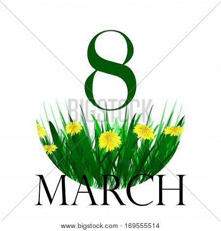 Yellow dandelions tsety. Spring sun illustration.March 8 spring dandelions