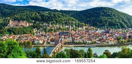 Panoramic view of beautiful medieval Heidelberg town. Germany