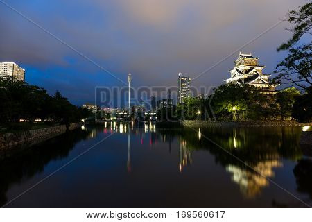 Beautiful Hiroshima castle at night