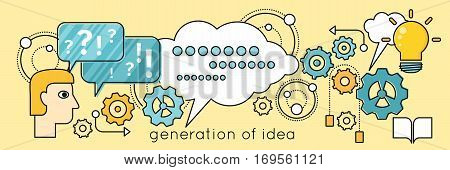 Generation of idea background in flat. Idea generation, problem solving, strategy solution, analysis innovation, research, brainstorm, good solution, optimization, insight inspiration illustration
