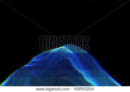 Mountain in Wireframe Hologram Style. Nice 3D Rendering