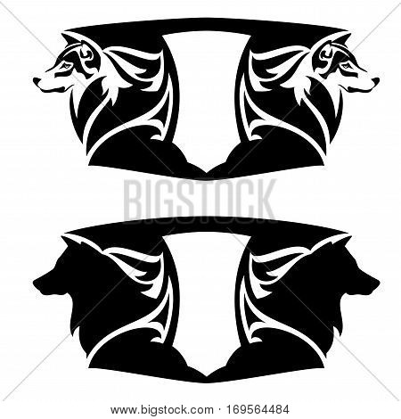 wolf head and heraldic shield - black and white vector emblem design