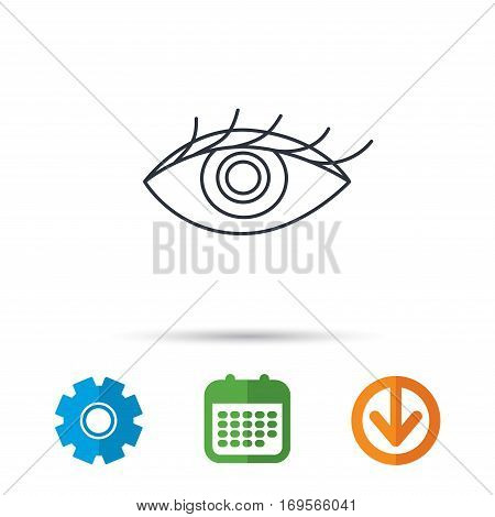 Eye icon. Human vision sign. Ophthalmology symbol. Calendar, cogwheel and download arrow signs. Colored flat web icons. Vector