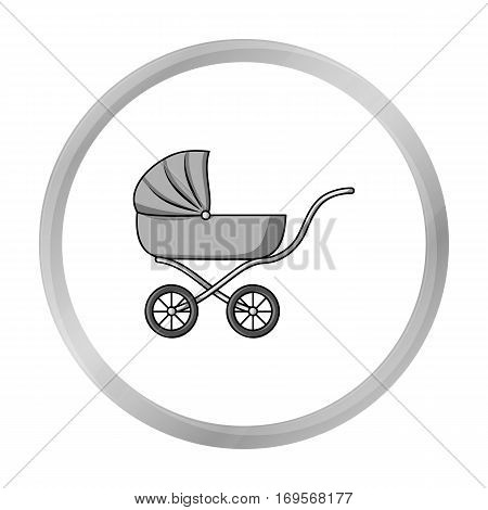 Pram icon in monochrome style isolated on white background. Baby born symbol vector illustration.