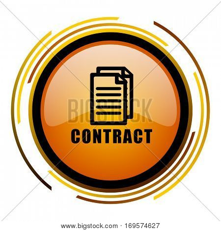 Contract vector icon. Modern design round orange button isolated on white background for web and applications in eps10.