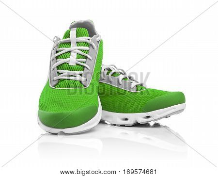 Unbranded modern sneakers isolated on a white background. Lime or green sneakers.