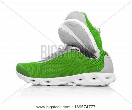Unbranded modern sneakers isolated on a white background. Lime or green sneakers.