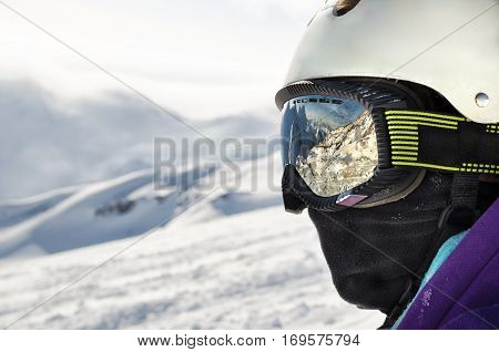 Portret of Snowboarder man at Arhiz, Caucasian mountain.