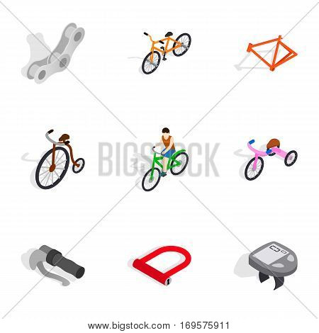 Bicycle sport fitness icons set. Isometric 3d illustration of 9 bicycle sport fitness vector icons for web