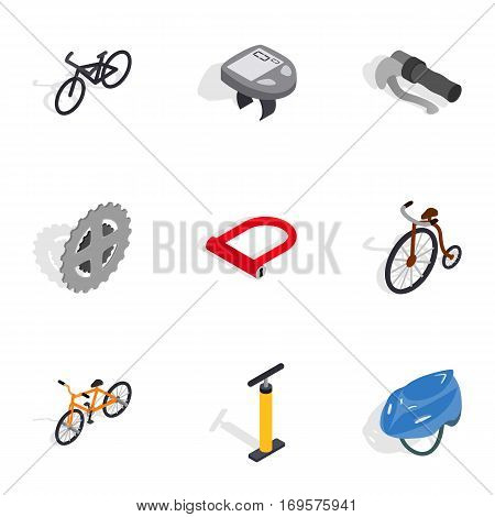 Bike and repair components icons set. Isometric 3d illustration of 9 bike and repair components vector icons for web