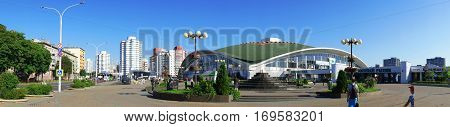 Komarovsky market panorama against the blue sky summer. Minsk Belarus 21/12 2010 editorial