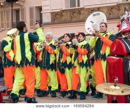 Guggenmusic Fracassband Sounds In The Town Hall Square And The Streets In Celebration.