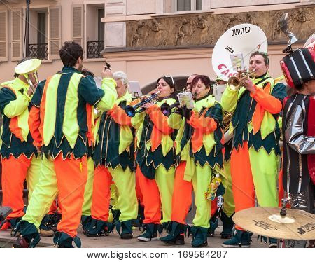Guggenmusic Fracassband Sounds In The Town Hall Square And The Streets In Celebration.