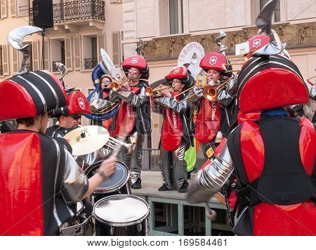 Guggenmusic Fracassband Sounds In The Town Hall Square And The Streets In Celebration.