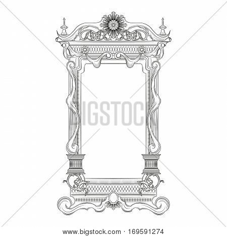 Vintage baroque style mirror frame isolated on white background