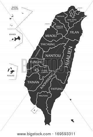 Taiwan Map labelled black illustration mainland silhouette