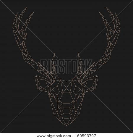 Deer head geometric lines silhouette isolated on black background vintage design element