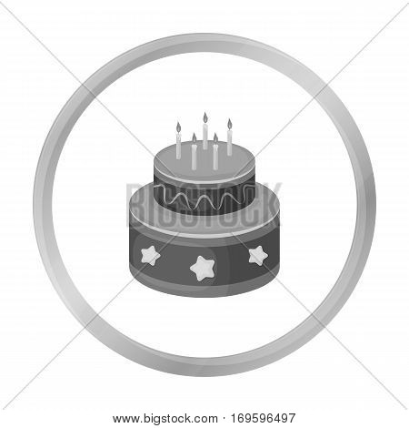 Chocolate cake with stars icon in monochrome design isolated on white background. Cakes symbol stock vector illustration.