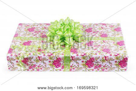 gift box with ribbon on white background.
