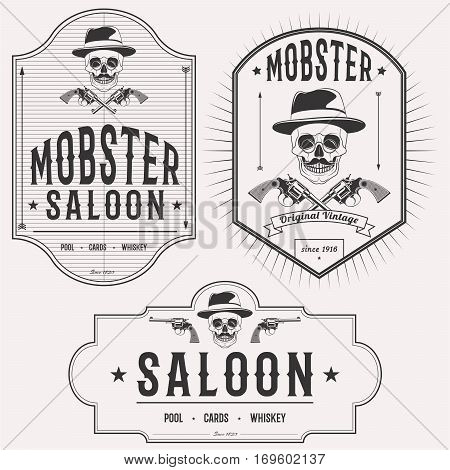 Mobster saloon isolated logo set emblems, badges and design elements on white background