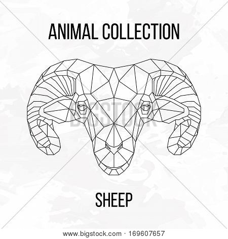 Sheep head geometric lines silhouette isolated on white background vintage design element
