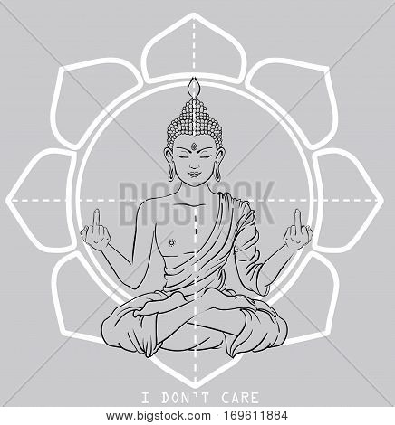 Ornament funny card with Buddha. Geometric element hand drawn.