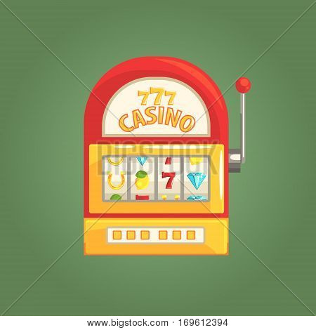 One-Armed Bandit Slot Machine, Gambling And Casino Night Club Related Cartoon Illustration. Classic Las Vegas Gambling Club Cartoon Vector Drawing.