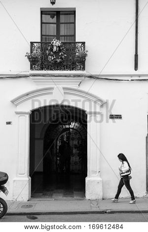 popayan, colombia - November, 27th, 2015 - house on the main street in white city popayan colombia south america