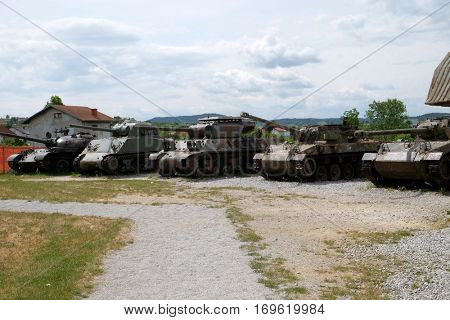 TURANJ, CROATIA - JUNE 11: Military tanks Open air museum of the Croatian War of Independence, 1991 - 1995, (Homeland War, Domovinski Rat), Turanj, Croatia on June 11, 2016
