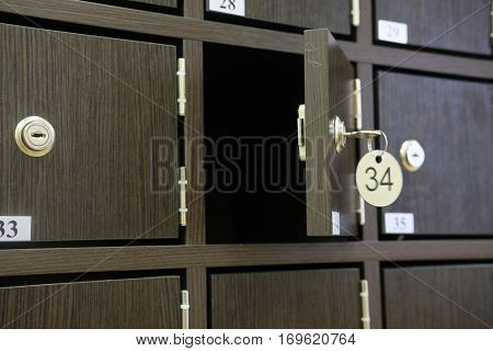 Interior of a locker room in fitness club