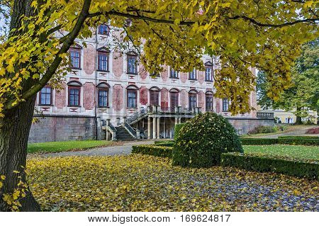 Autumn view of the baroque chateau Libochovice/Czech Republic