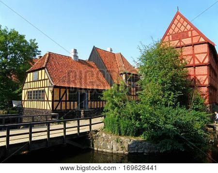 Vibrant Color Traditional Houses of the Northern Europe in Den Gamle By, The Old Town of Aarhus, Denmark