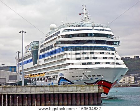 Dover, United Kingdom - October 04, 2011: The cruise ship AIDAblu by AIDA Cruises has moored in the port of Dover.