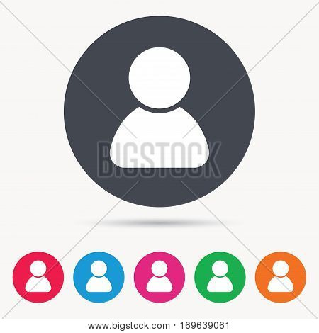 User icon. Human person symbol. Avatar login sign. Colored circle buttons with flat web icon. Vector
