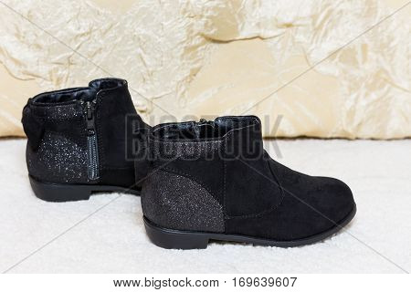 New Sparkly Velvet Black Warm Children Boots for autumn-winter