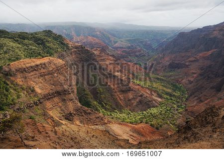 Pu`u Hinahina lookout offers one of the best views into Waimea Canyon on Kauai Hawaii